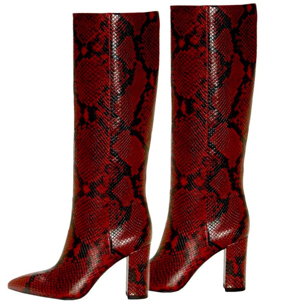 INC Red PAITON Snake Print Heeled Boots INC International Concepts